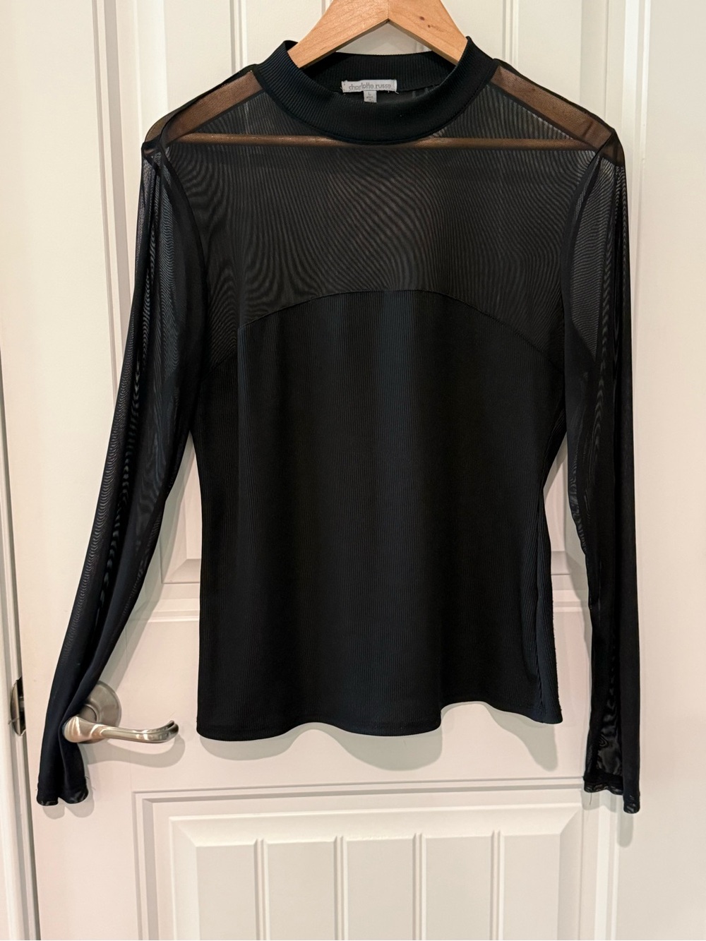 Black Sheer Panel Long-Sleeve Top Size Large $9